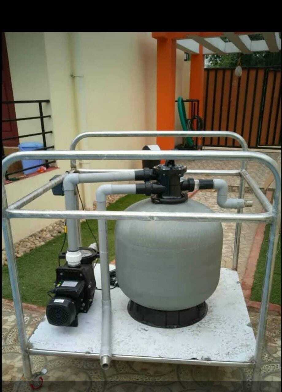 Filtration Plant - Fiberglass Multiport Valve Ss Trolley Setup | Starter Kit Sand Media Blue & Grey 20m 2 Core Wire Lead