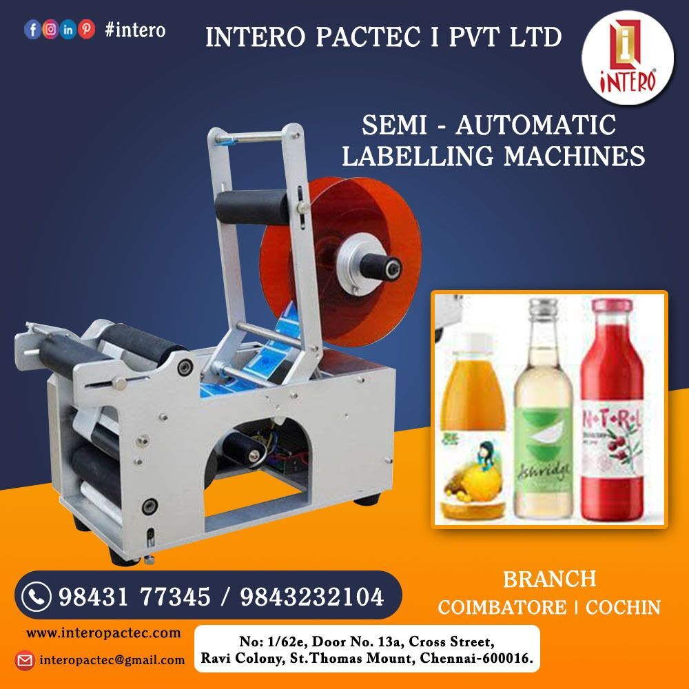 Semi Automatic Round Bottle Labeling Machine - Ms Body, 2x1.5x2.5 Meters, Silver | High Performance, Low Noise, 40 Bottles Per Minute