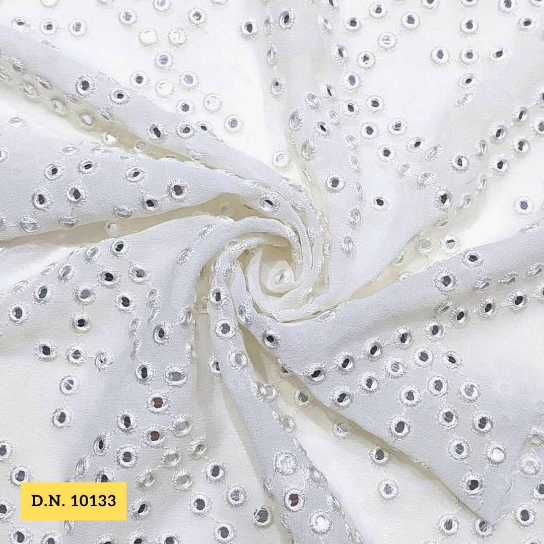 Dyeable Buy Mirror Work Georgette Fabric - Attributes: Comfortable & Soft