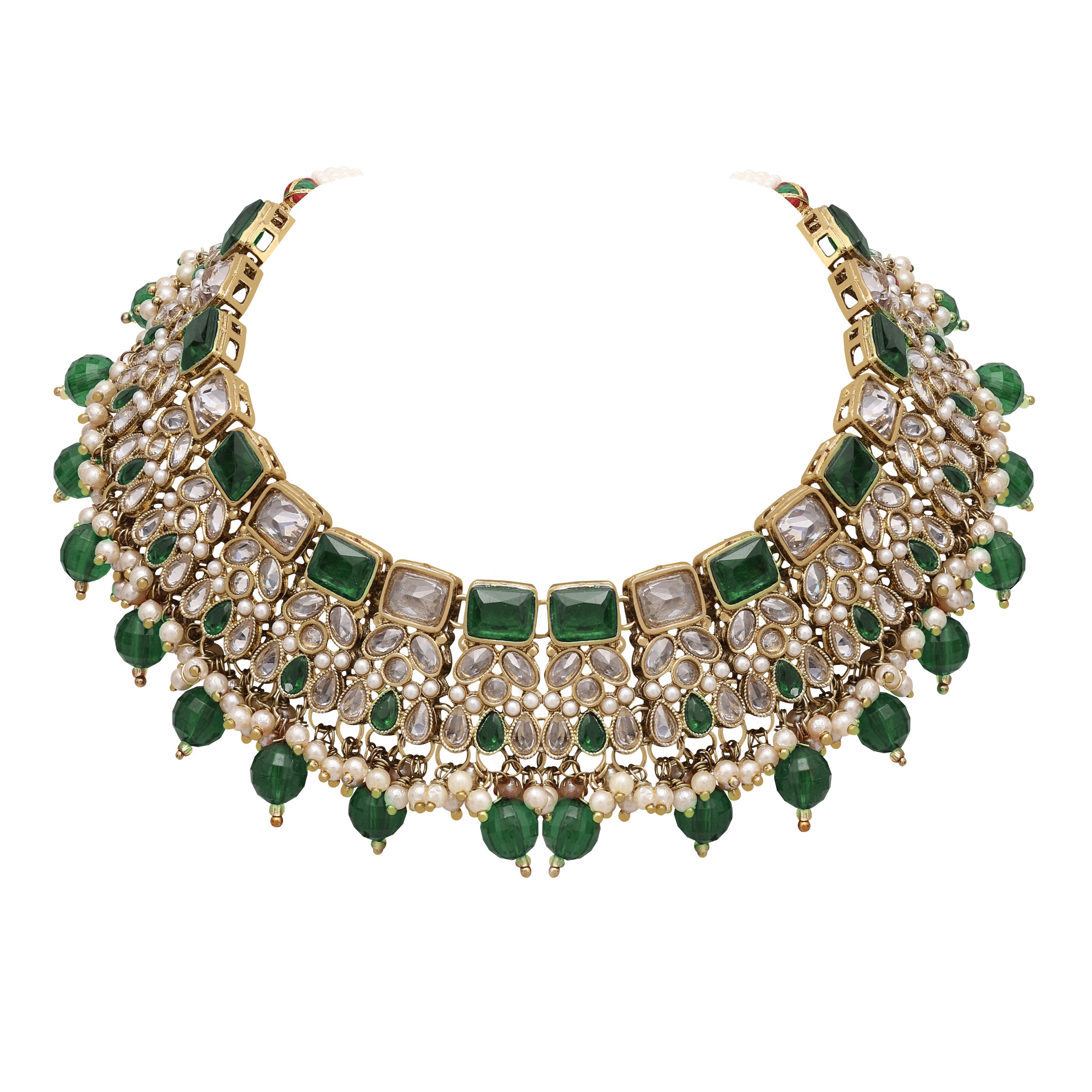 Traditional Jewelry| Wedding Collection Necklace | Choker Necklace | Bridal Reverse Ad Necklace | Designer Bridal Jewelry. - Color: Green