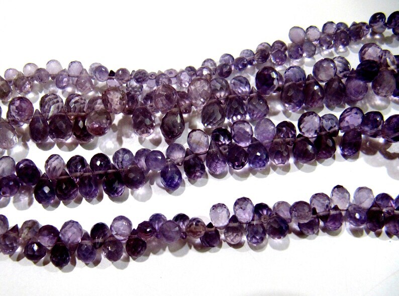 Natural African Amethyst Drop Shape Faceted Beads - 4x7 To 7x9mm, Beautiful Purple Stone Beads For Jewelry Making