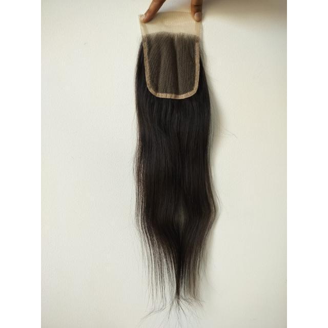 Transparent Lace Natural Straight Human Hair Closures - Human Hair Type: Indian