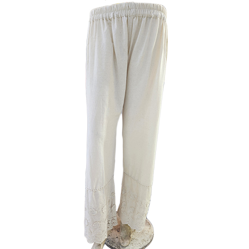 Ladies Applique Palazzo - Cotton, Customized Sizes Available, Ivory White, Plain Pattern, Appliqued Design, Quick-Dry Feature for Summer Comfort