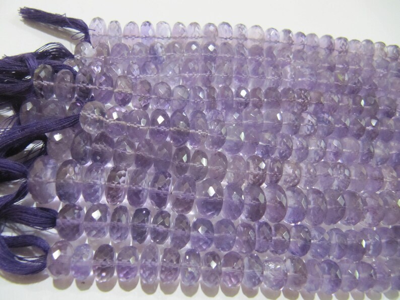 Natural Pink Amethyst Rondelle Faceted 9-10mm Beads Strand 10''long - Beads Colour: Purple