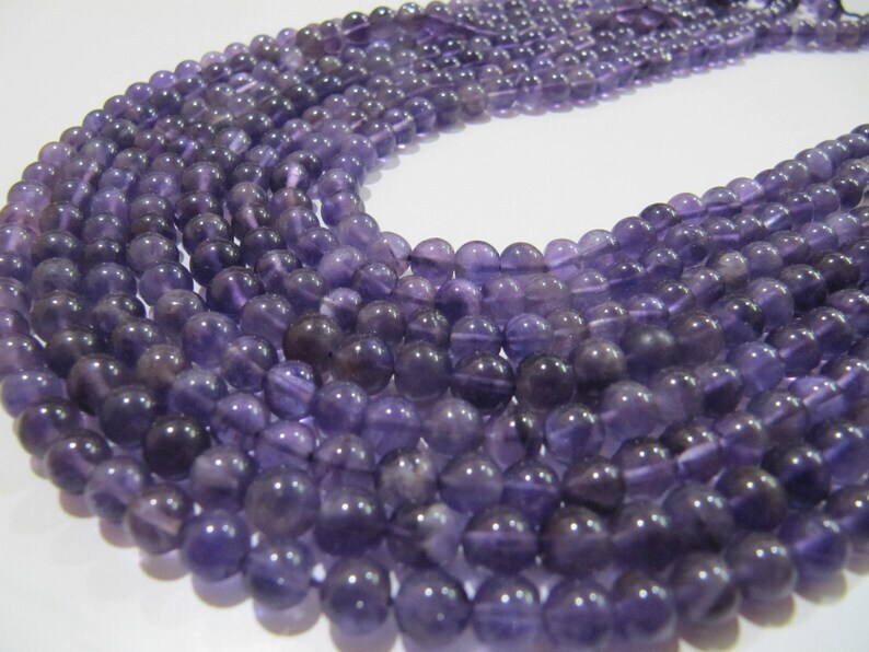 Natural Amethyst Round Plain Smooth 5-6mm Beads Strand 13''long - Beads Colour: Purple