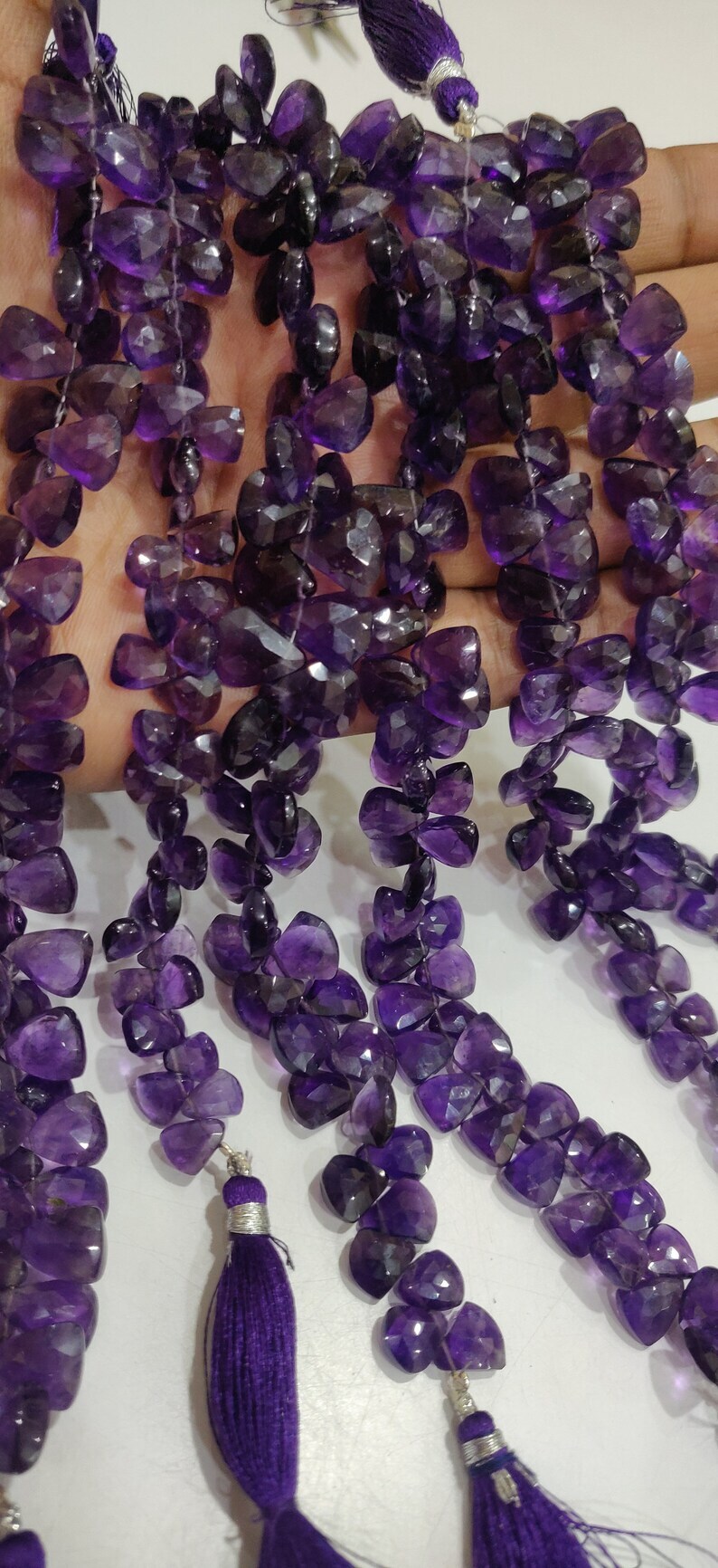 Natural Amethyst Trillian Shape Beads - 10 To 15mm 8 Inch Strand | Faceted Purple Stone For Necklaces Earrings Bracelets High-quality Jewelry Making