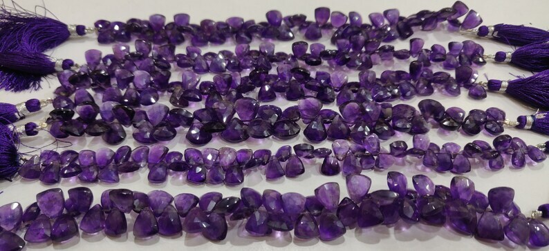 Natural Amethyst Trillian Shape Beads - 10 To 15mm 8 Inch Strand | Faceted Purple Stone For Necklaces Earrings Bracelets High-quality Jewelry Making