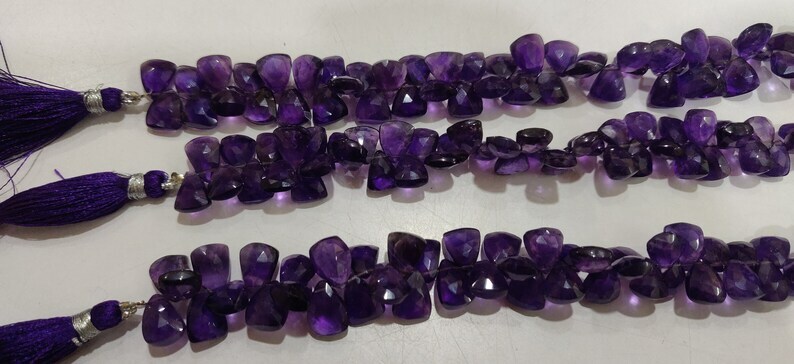Natural Amethyst Trillian Shape Beads - 10 To 15mm 8 Inch Strand | Faceted Purple Stone For Necklaces Earrings Bracelets High-quality Jewelry Making