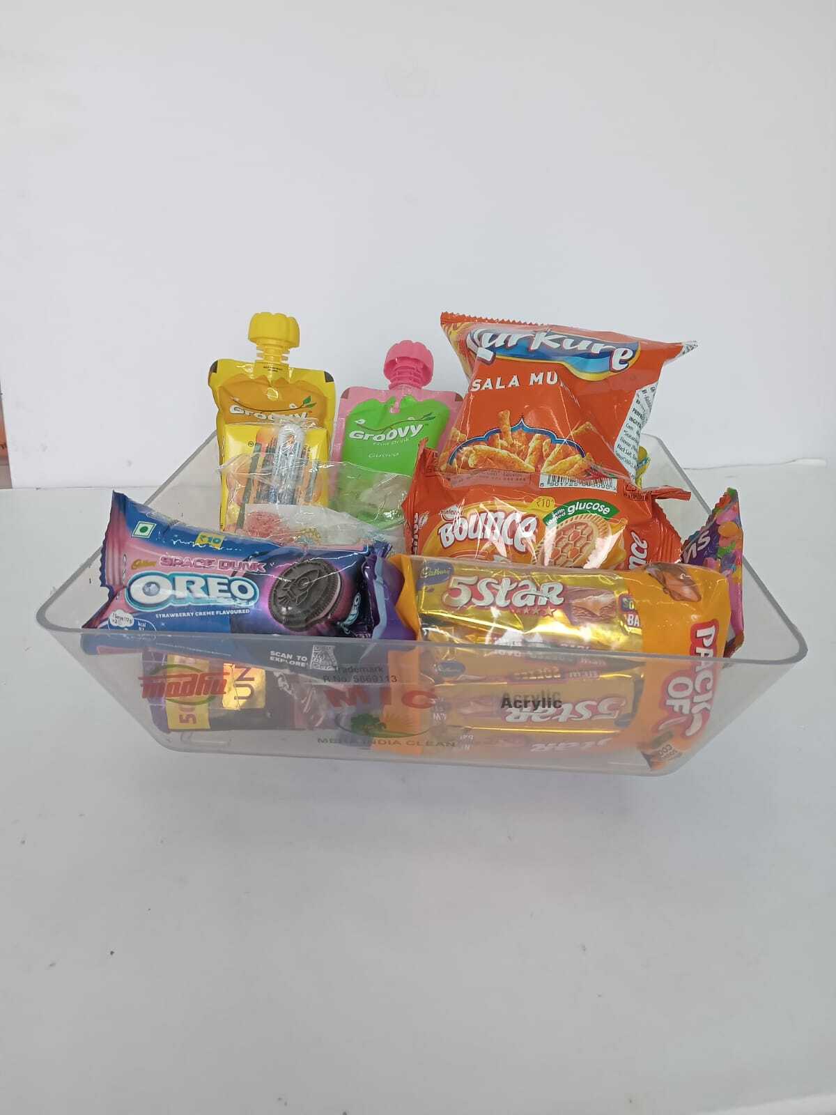 Acrylic Snacks Tray - 9.5x9.5 Inches, Transparent Design | Versatile Use, Hinged Lid For Freshness, Easy To Clean