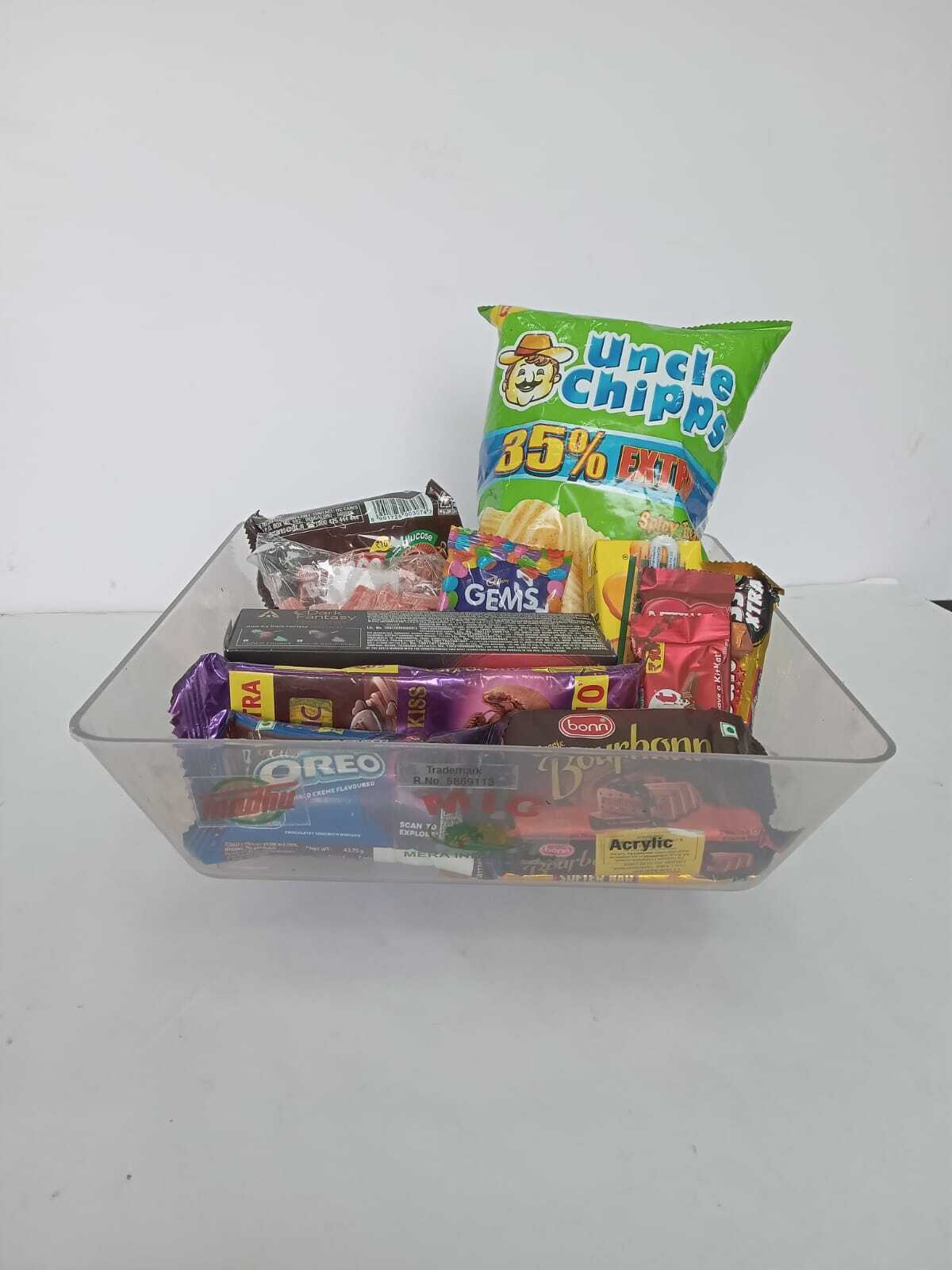 Acrylic Snacks Tray - 9.5x9.5 Inches, Transparent Design | Versatile Use, Hinged Lid For Freshness, Easy To Clean