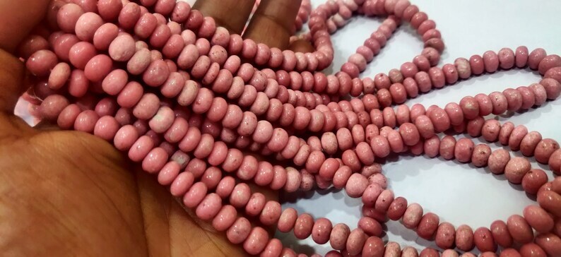Natural Thulite Rondelle Plain 8-9mm Beads Sold Per Strand 8 Inch Long Beads - Beads Colour: Pink