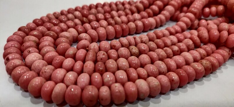 Natural Thulite Rondelle Plain 8-9mm Beads Sold Per Strand 8 Inch Long Beads - Beads Colour: Pink