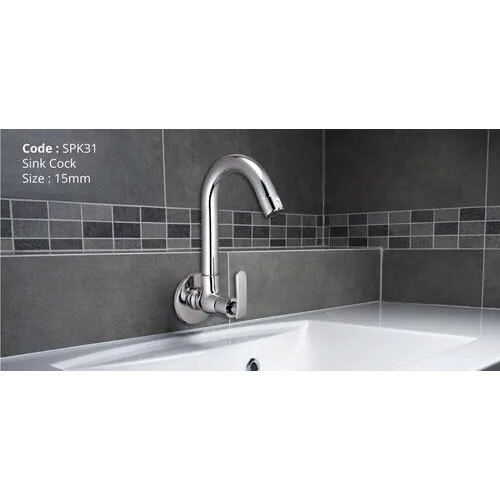 Sink Cock - Brass Gooseneck, Standard Size, Silver Chrome Finish | Durable, Corrosion-resistant, Wall Mount, Optimized Flow Rate, Single Lever Handle, 5-year Warranty