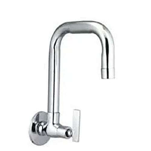 Sink Cock - Brass Gooseneck, Standard Size, Silver Chrome Finish | Durable, Corrosion-resistant, Wall Mount, Optimized Flow Rate, Single Lever Handle, 5-year Warranty