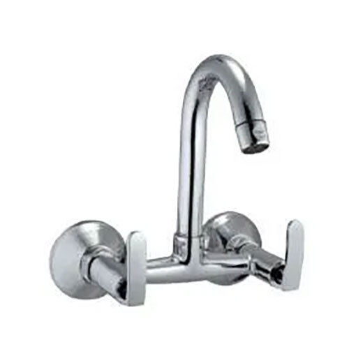 Sink Mixer - Brass Material, Standard Size, Silver Color | Wall Mounted, Chrome Finish, Durable Design With Dual Lever For Kitchen And Bathroom Usage