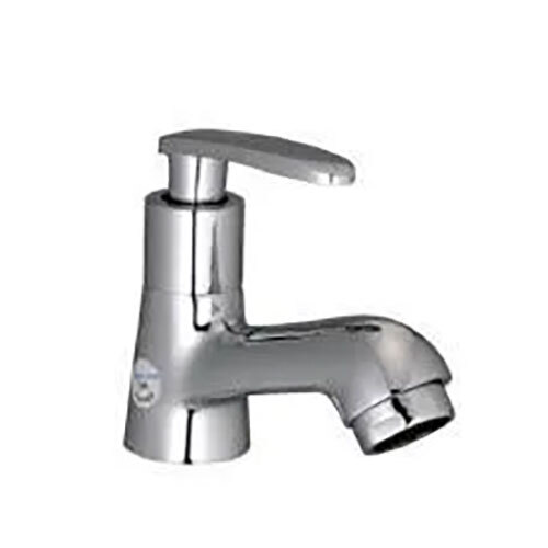 Pillar Cock - Brass Material, Compact Size, Silver Color | Chrome Plated Finish, Single Lever Design, Deck Mounted Installation