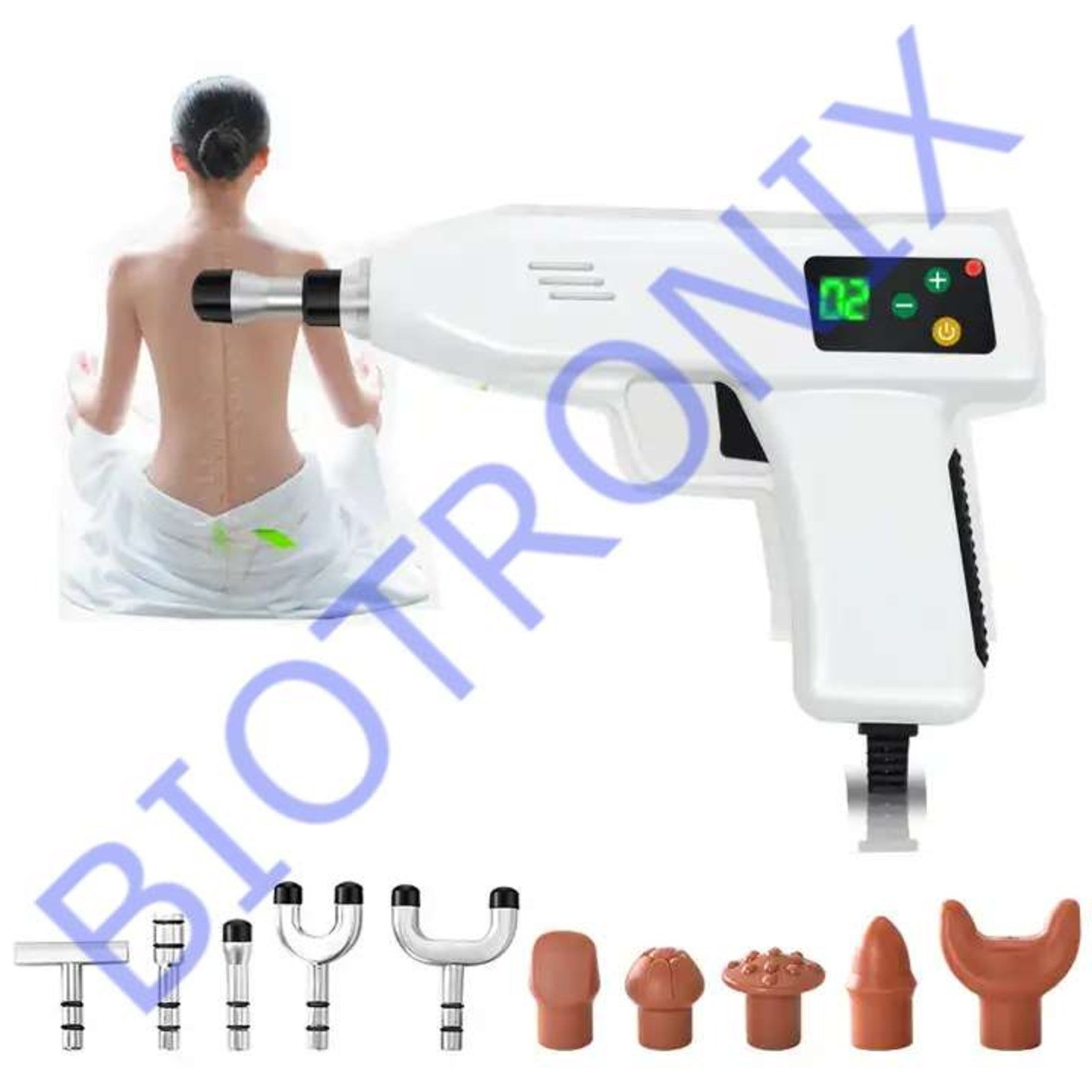 Electrical Chiropractic Adjuster - Eco-friendly Abs Material, 400n Adjustable Force With 10 Replaceable Massage Heads | Corrects Posture, Improves Blood Circulation, Reduces Stress, Effective Pain Relief