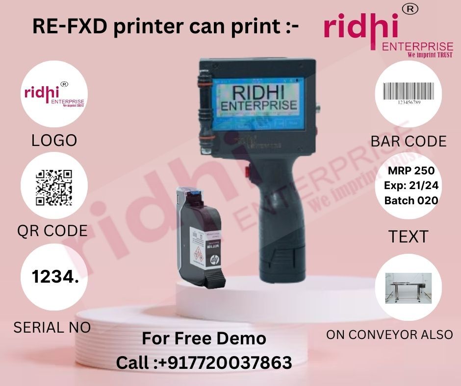 Ridhi Fxd Plus - 12.7 Mm Size Single Color | 4 Inch Touch Display High Bonding Ink Easy Operation Battery Backup 4-5 Hours Batch Coding Versatility