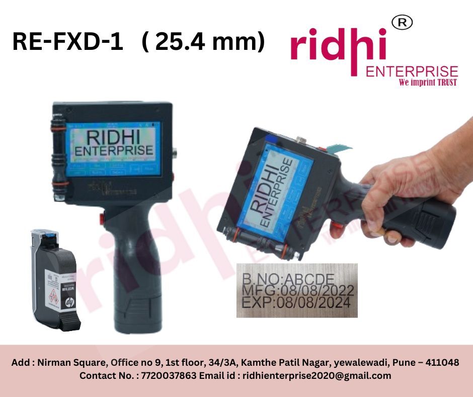 Ridhi Fxd Plus - 12.7 Mm Size Single Color | 4 Inch Touch Display High Bonding Ink Easy Operation Battery Backup 4-5 Hours Batch Coding Versatility