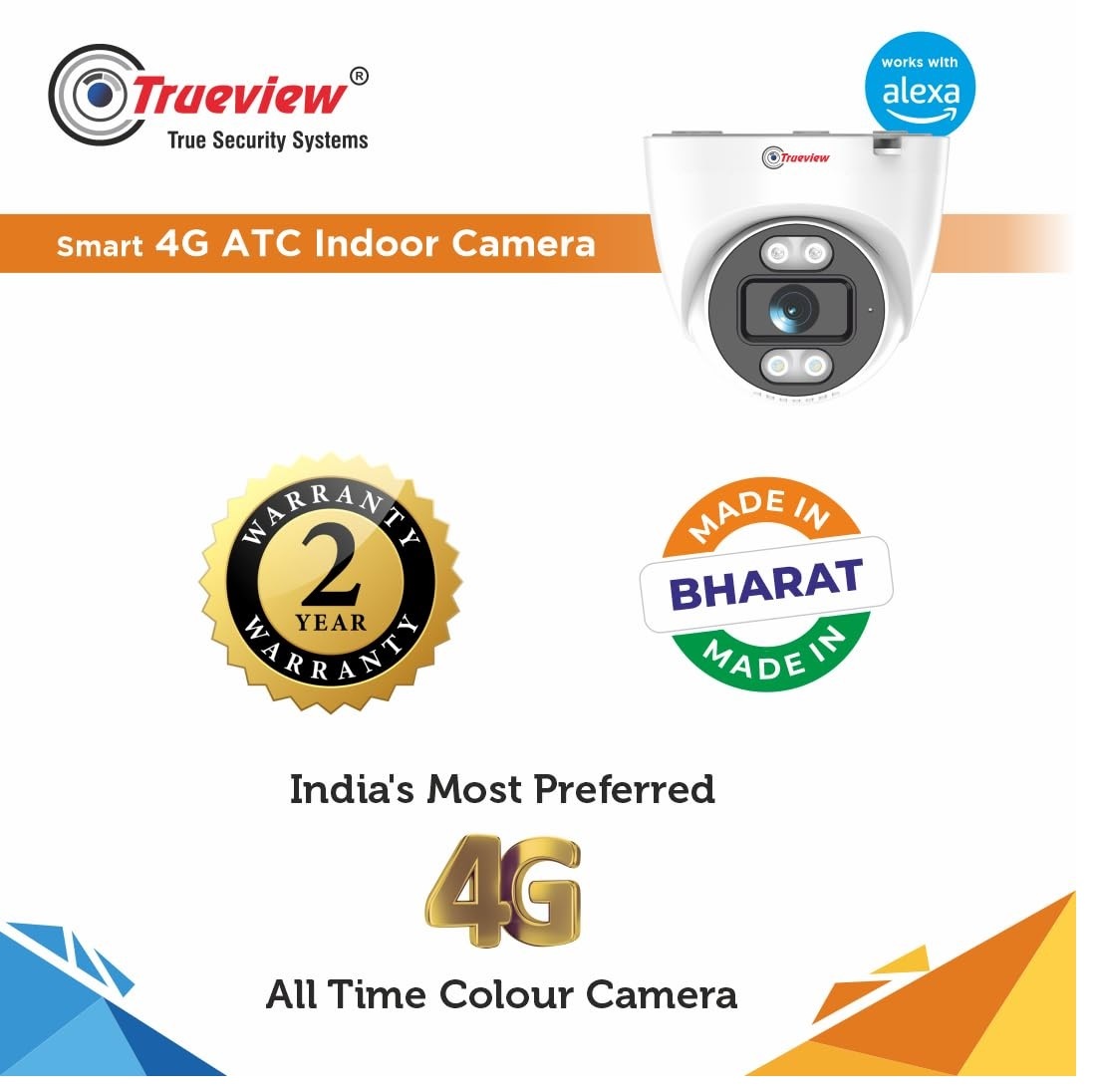 Trueview Smart Security Camera 4g 3mp Cctv Dome Camera - T18185-a - Camera Size: 20mtr