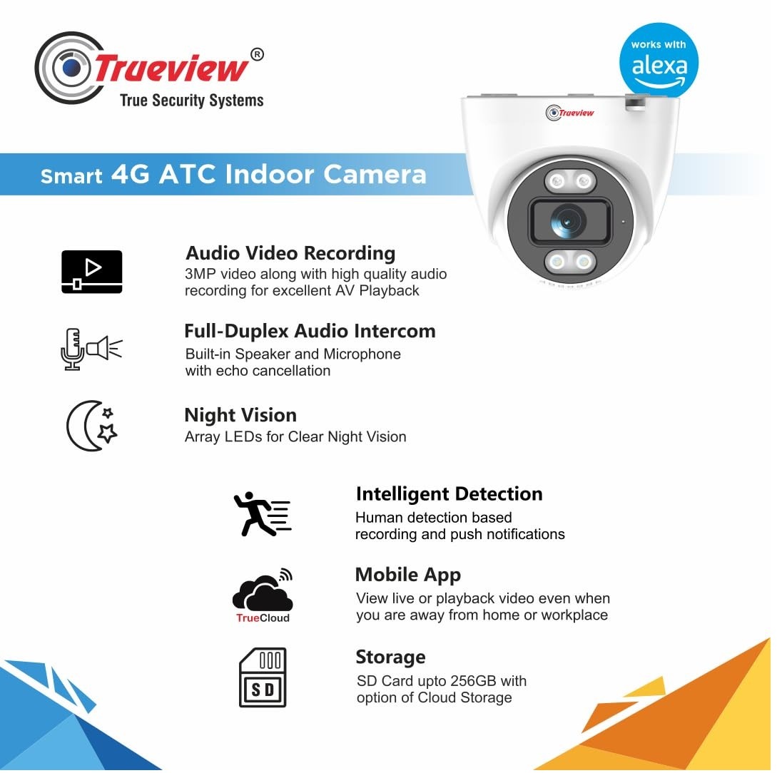 Trueview Smart Security Camera 4g 3mp Cctv Dome Camera - T18185-a - Camera Size: 20mtr