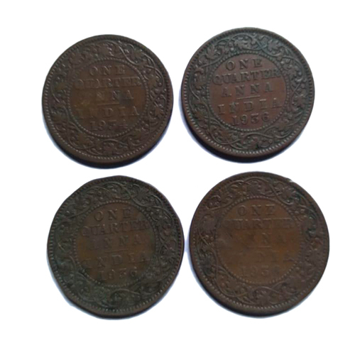 1934, 1936 One Quarter Anna Coin - Color: Metallic Brown