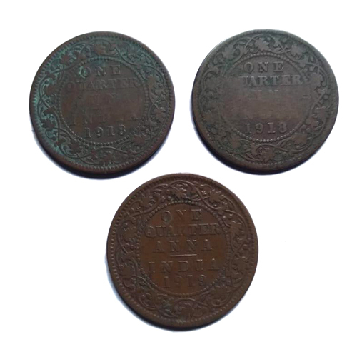 1918 - 1919 One Quarter Anna Coin - Color: Metallic Brown
