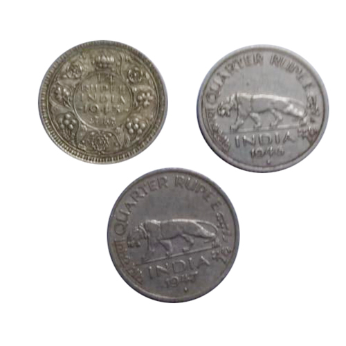 1946 - 1947 Quarter Rupee Coin - Color: Metallic Silver