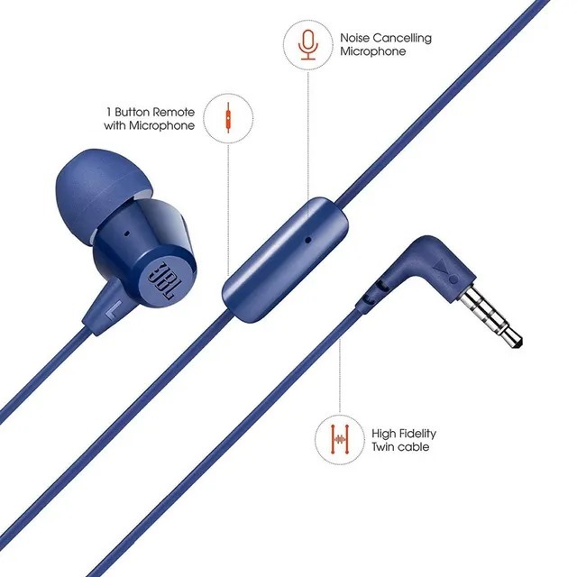 Jbl T50hi Wired Earphone With Mic (In Ear, Blue)
