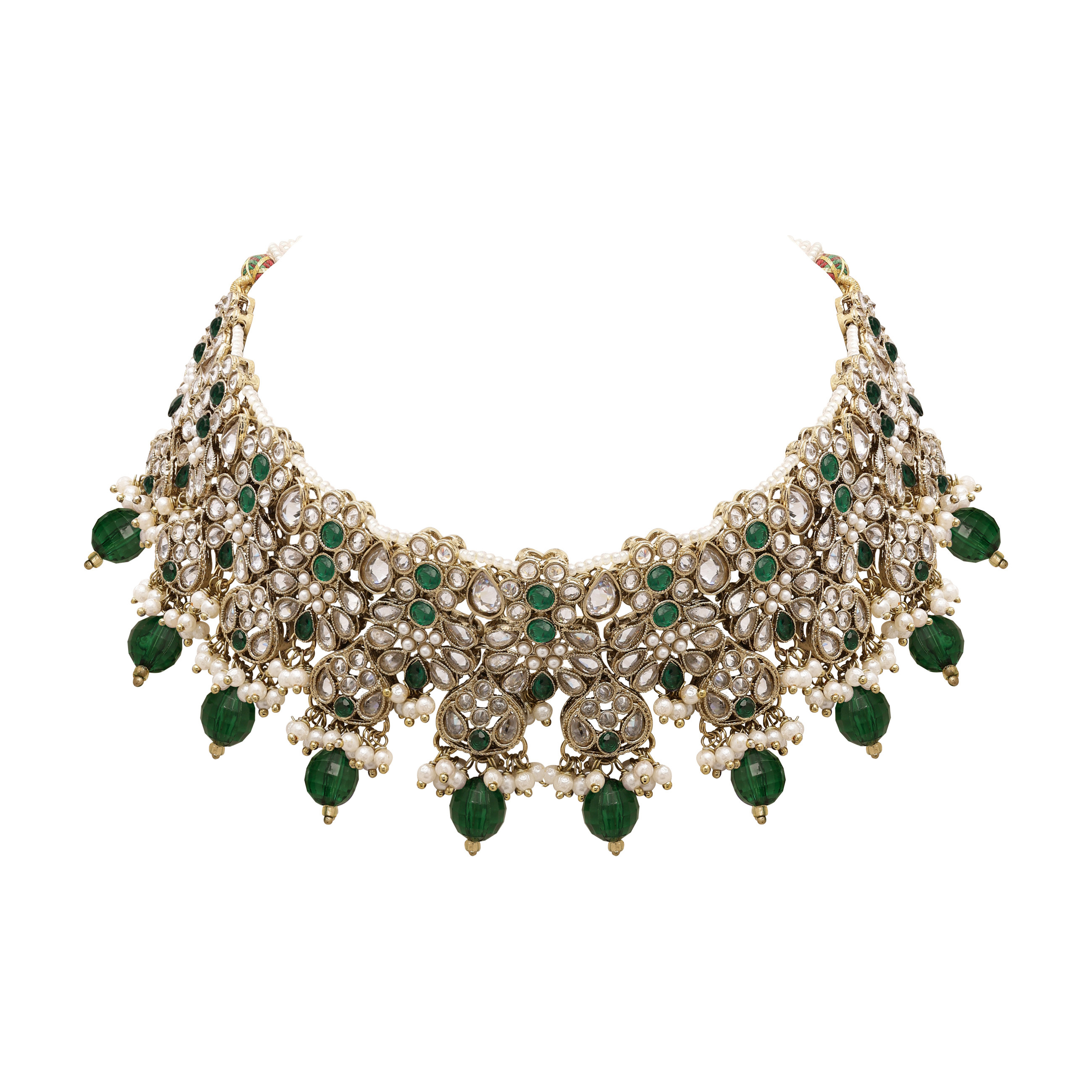 Floral Bridal Necklace | Floral Beaded Necklace | Floral Jewelry Set| Bridal Reverse Ad Necklace|kundan Floral Necklace . - Color: Green