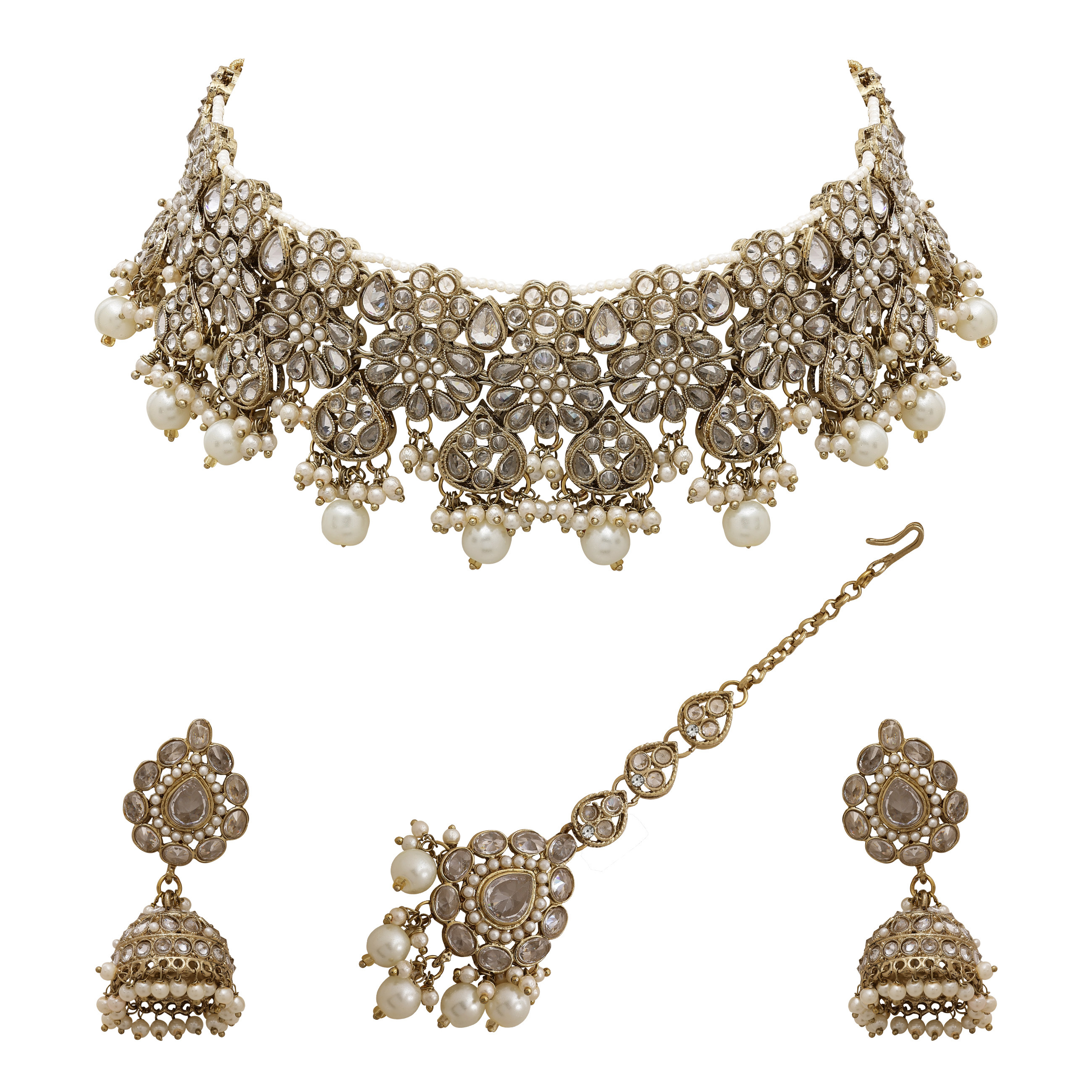 Floral Bridal Necklace | Floral Beaded Necklace| Floral Jewelry Set| Bridal Reverse Ad Necklace| Kundan Floral Necklace .