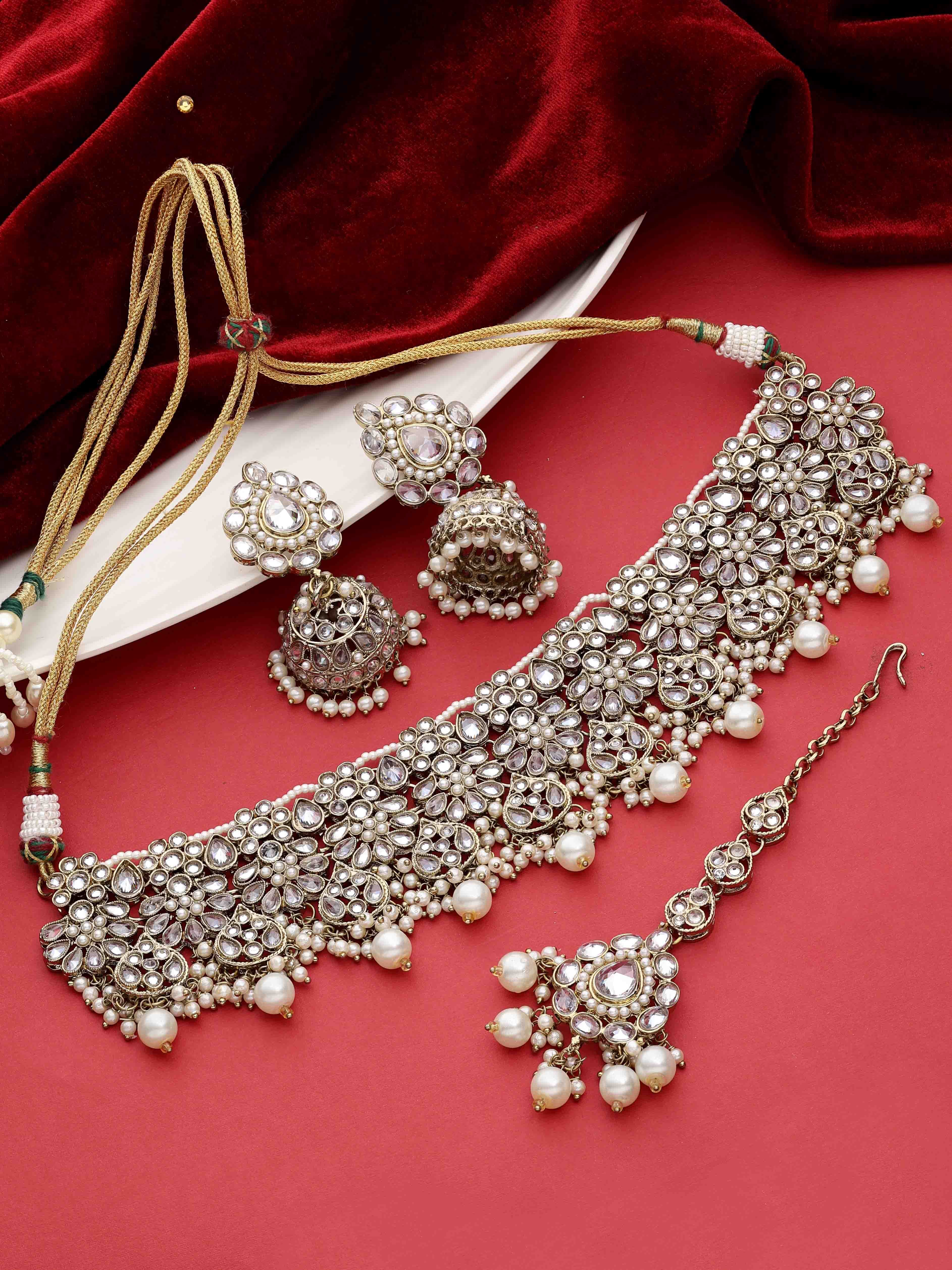 Floral Bridal Necklace | Floral Beaded Necklace| Floral Jewelry Set| Bridal Reverse Ad Necklace| Kundan Floral Necklace .