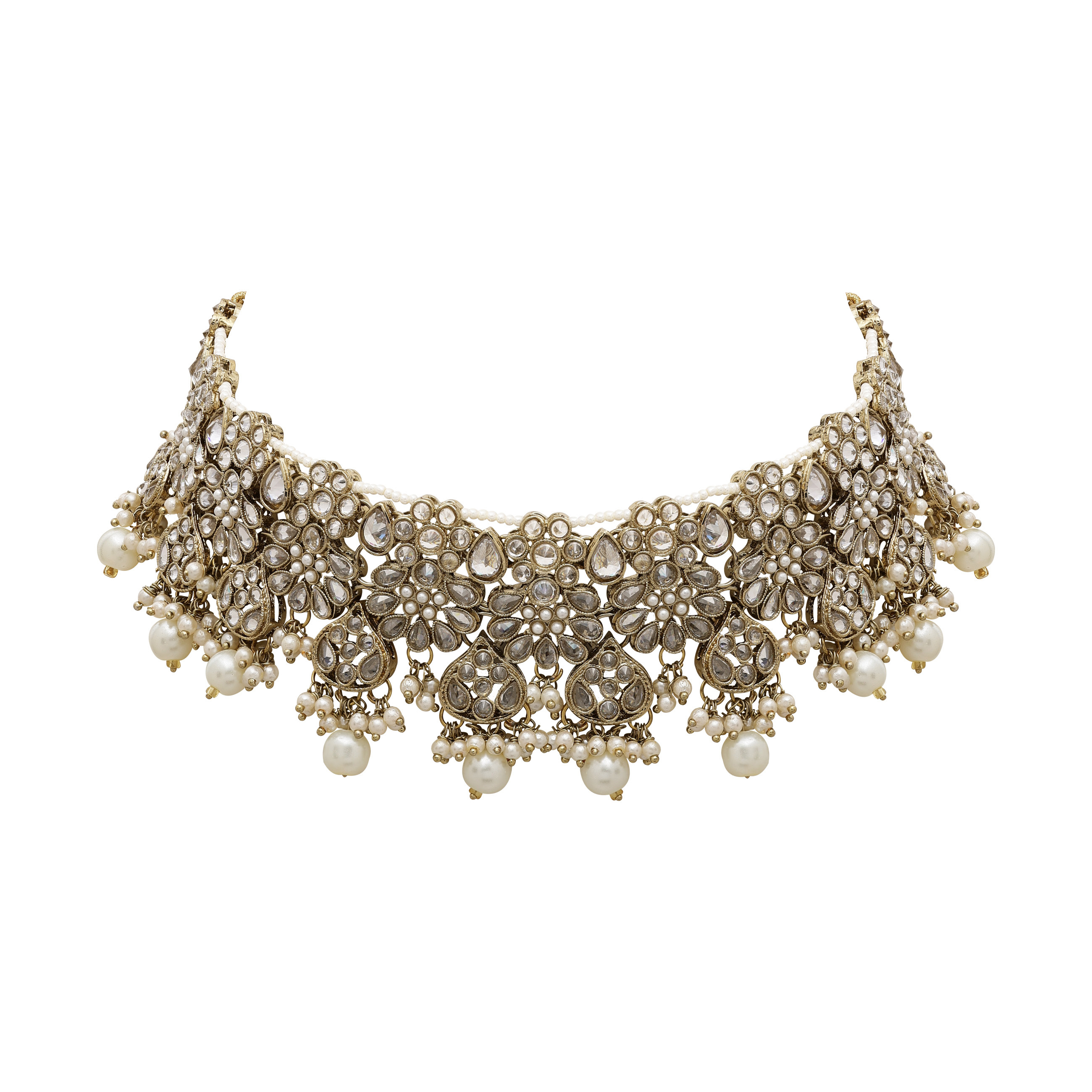 Floral Bridal Necklace | Floral Beaded Necklace| Floral Jewelry Set| Bridal Reverse Ad Necklace| Kundan Floral Necklace .
