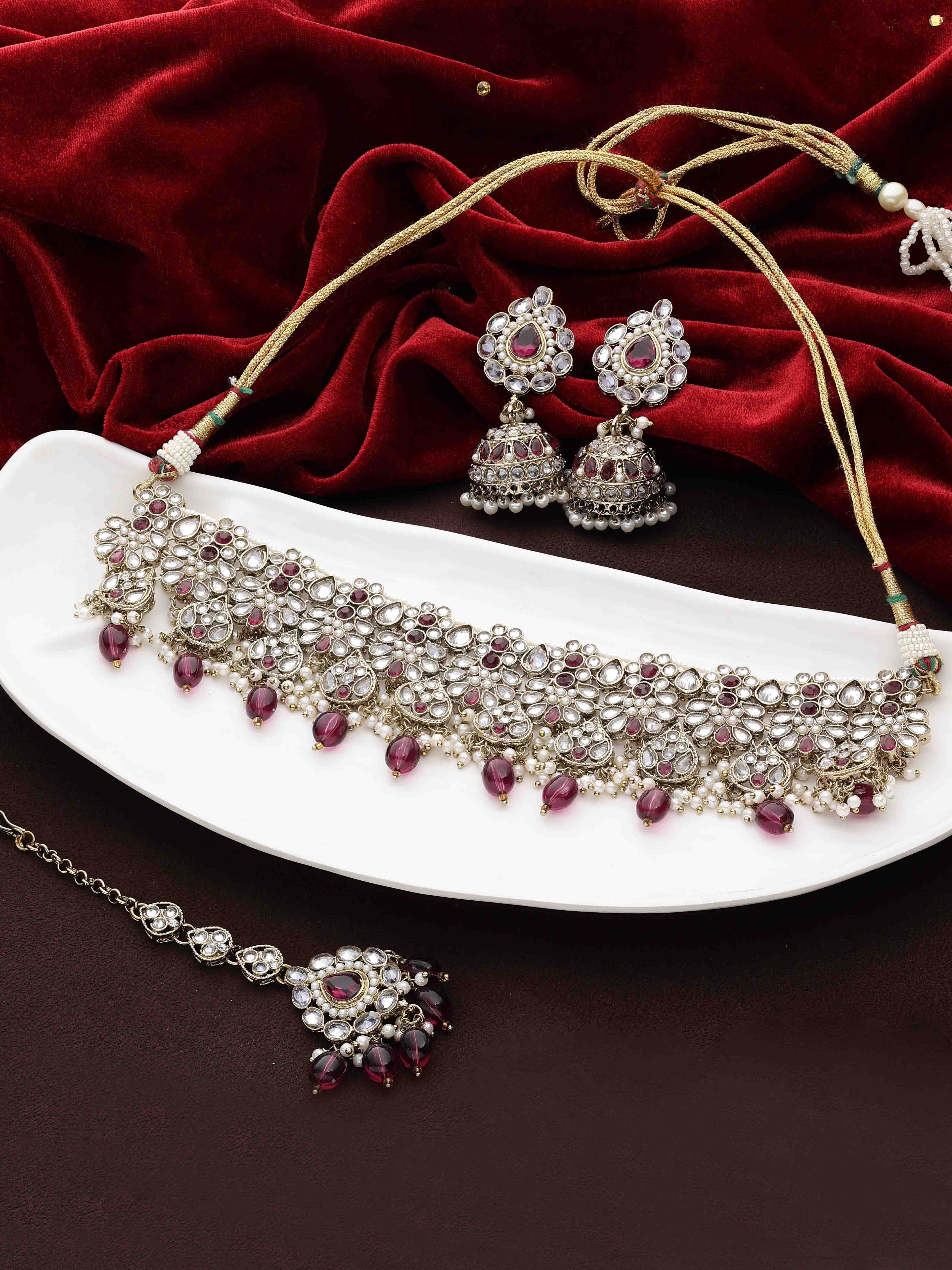 Floral Bridal Necklace | Floral Beaded Necklace| Floral Jewelry Set| Bridal Reverse Ad Necklace| Kundan Floral Necklace