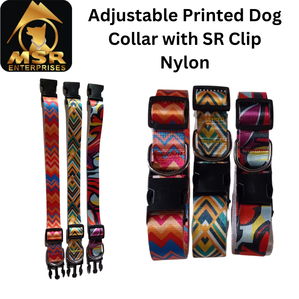 Adjustable Printed Dog Buckle Collar - Nylon, 1.25 Inch Size, Multicolor | High Quality, Secure Sr Buckle, Versatile Fit For All Dogs