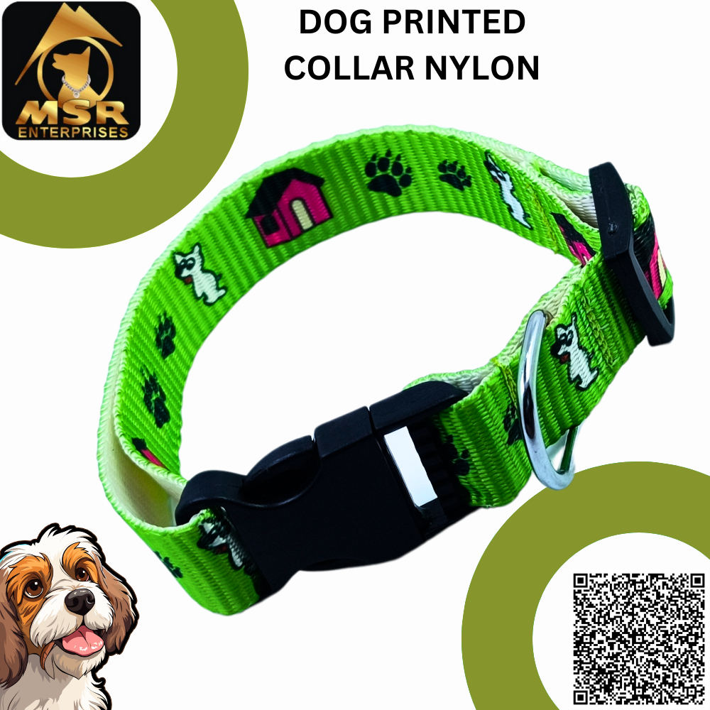 Adjustable Printed Dog Buckle Collar - Nylon, 1.25 Inch Size, Multicolor | High Quality, Secure Sr Buckle, Versatile Fit For All Dogs
