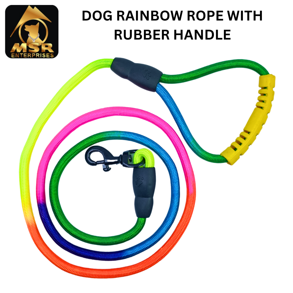 Dog Rainbow Rope With Rubber Handle - 15mm | Multicolor Durable Nylon, Ideal For Training And Outdoor Activities