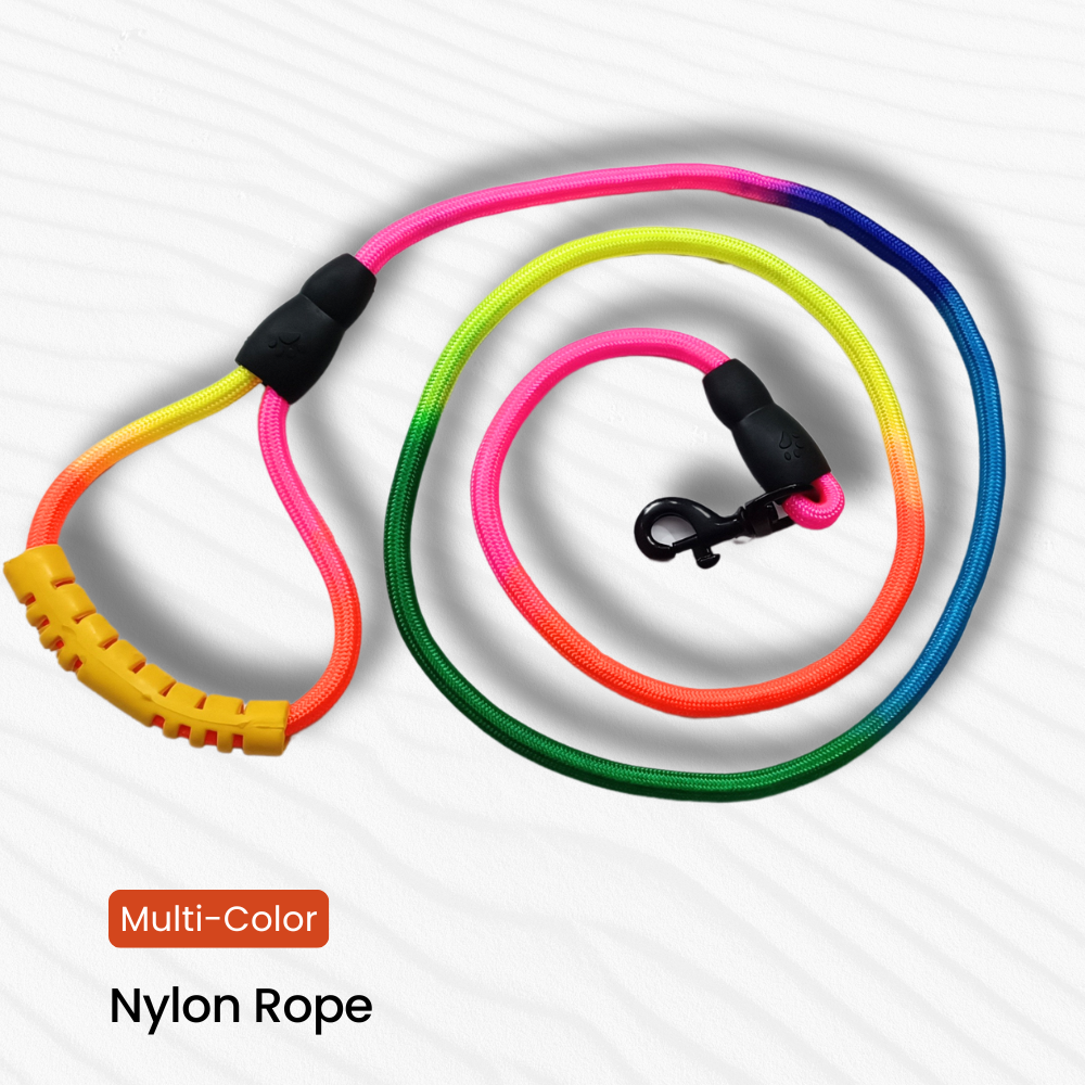 Dog Rainbow Rope With Rubber Handle - 15mm | Multicolor Durable Nylon, Ideal For Training And Outdoor Activities
