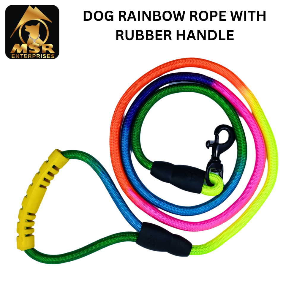 Dog Rainbow Rope With Rubber Handle - 15mm | Multicolor Durable Nylon, Ideal For Training And Outdoor Activities