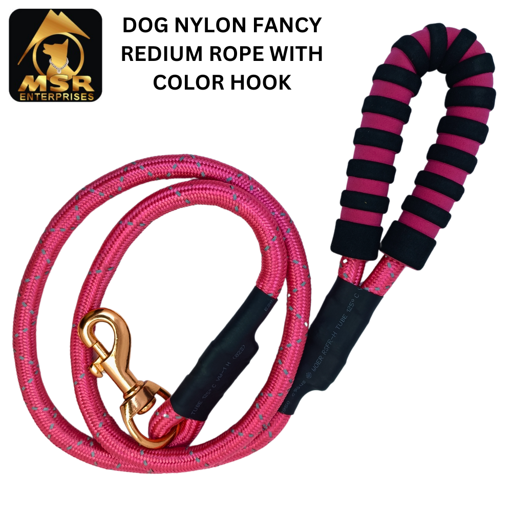 Dog Rope With Color Hook (Radium Nylon) - 6mm, Multi-color, High Quality Material, Comfortable Grip, Durable And Reflective For Enhanced Visibility