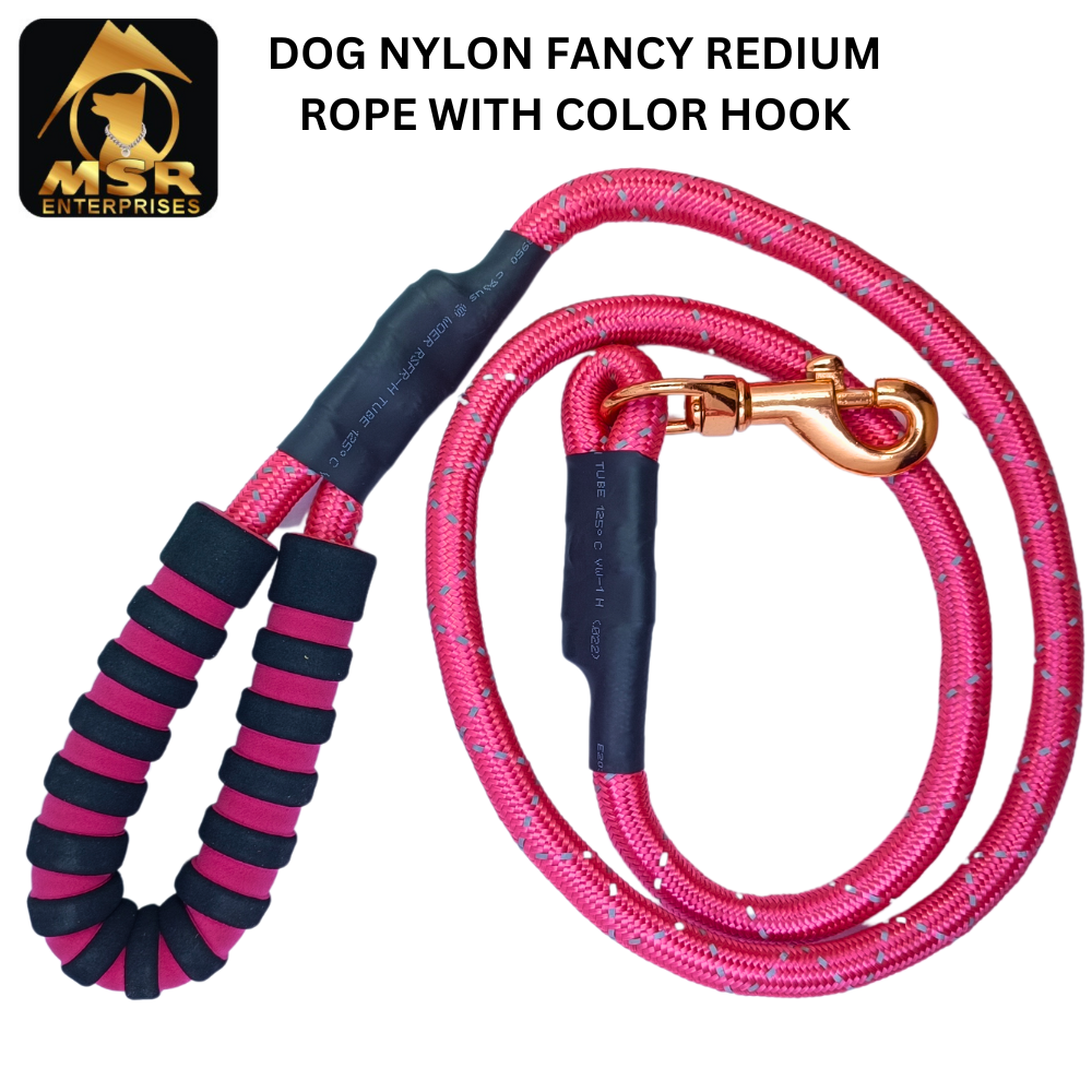 Dog Rope With Color Hook (Radium Nylon) - 6mm, Multi-color, High Quality Material, Comfortable Grip, Durable And Reflective For Enhanced Visibility