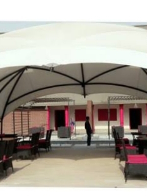 Tensile Auditorium Structure - Steel Frame, PVC Window Doors, White Color , Versatile Use as Villa or Workshop with Tensile Fabric Floor