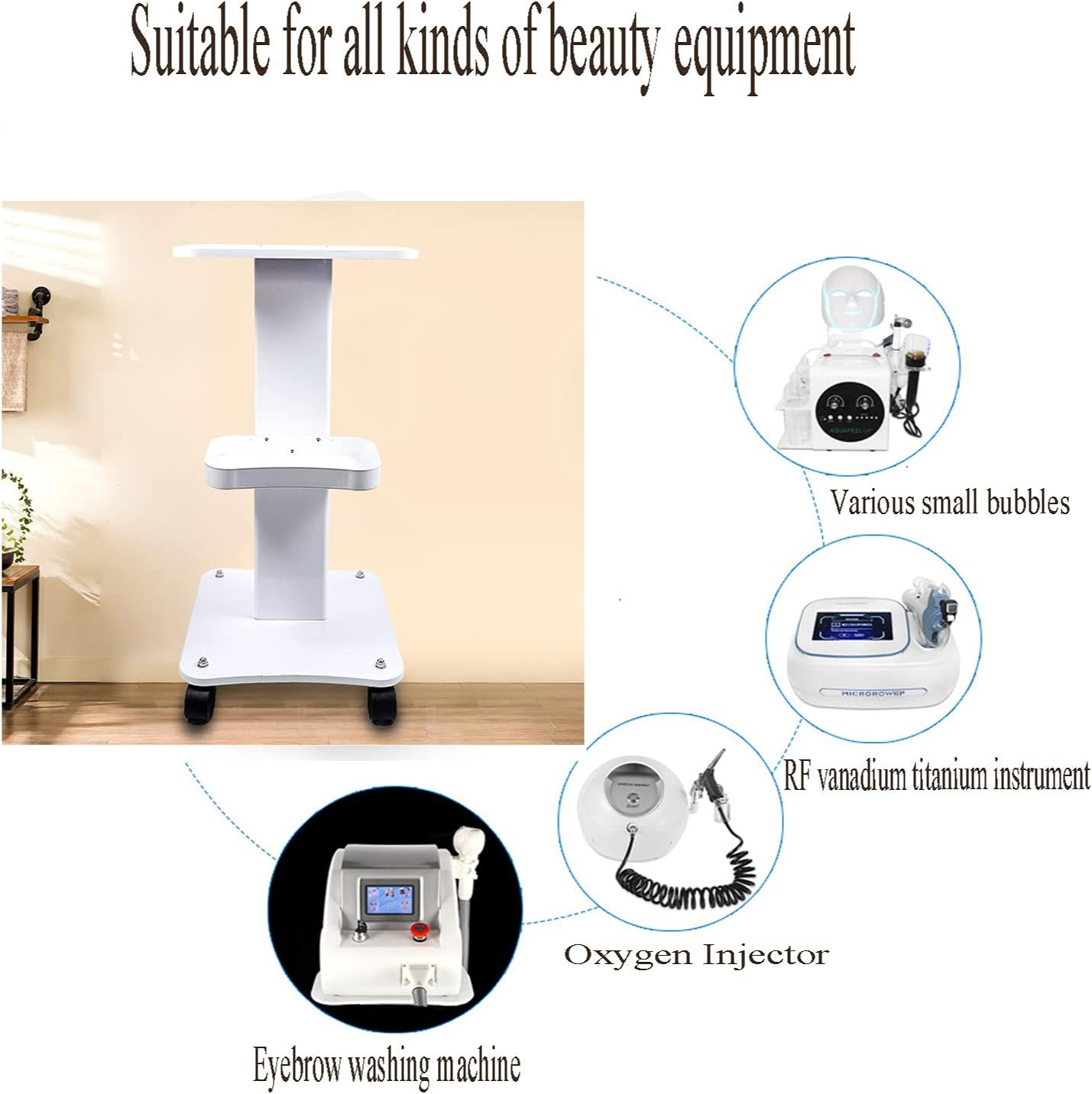 Beauty Salon Portable Trolley - Aluminum, Abs, Iron | 30 Kg Load Capacity, Foldable Design With 4 Wheels, Stylish Storage Tray, Perfect For Physiotherapy And Salon Use