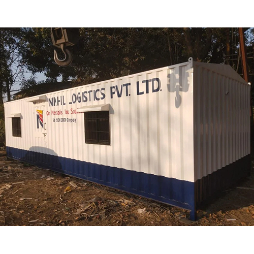 Portable Container Office Cabin - Steel Structure, 8x40 ft Dimensions, White and Blue Paint Coated, Customizable Thickness, Durable Roof Design