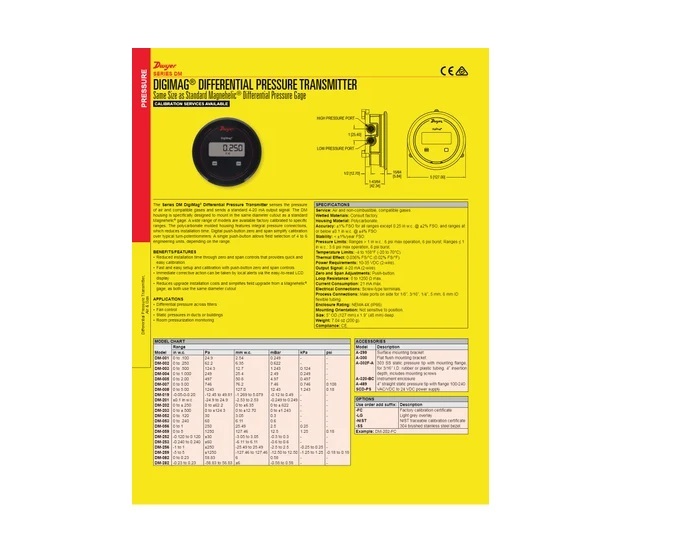 Dwyer Dm-002 Digimag Differential Pressure Transmitter Range 0-0.25 Inch Wc