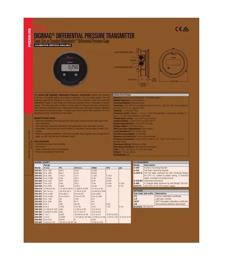 Dwyer Dm-007 Digimag Differential Pressure Transmitter Range 0-3 Inch Wc - Accuracy: A 1% Fso