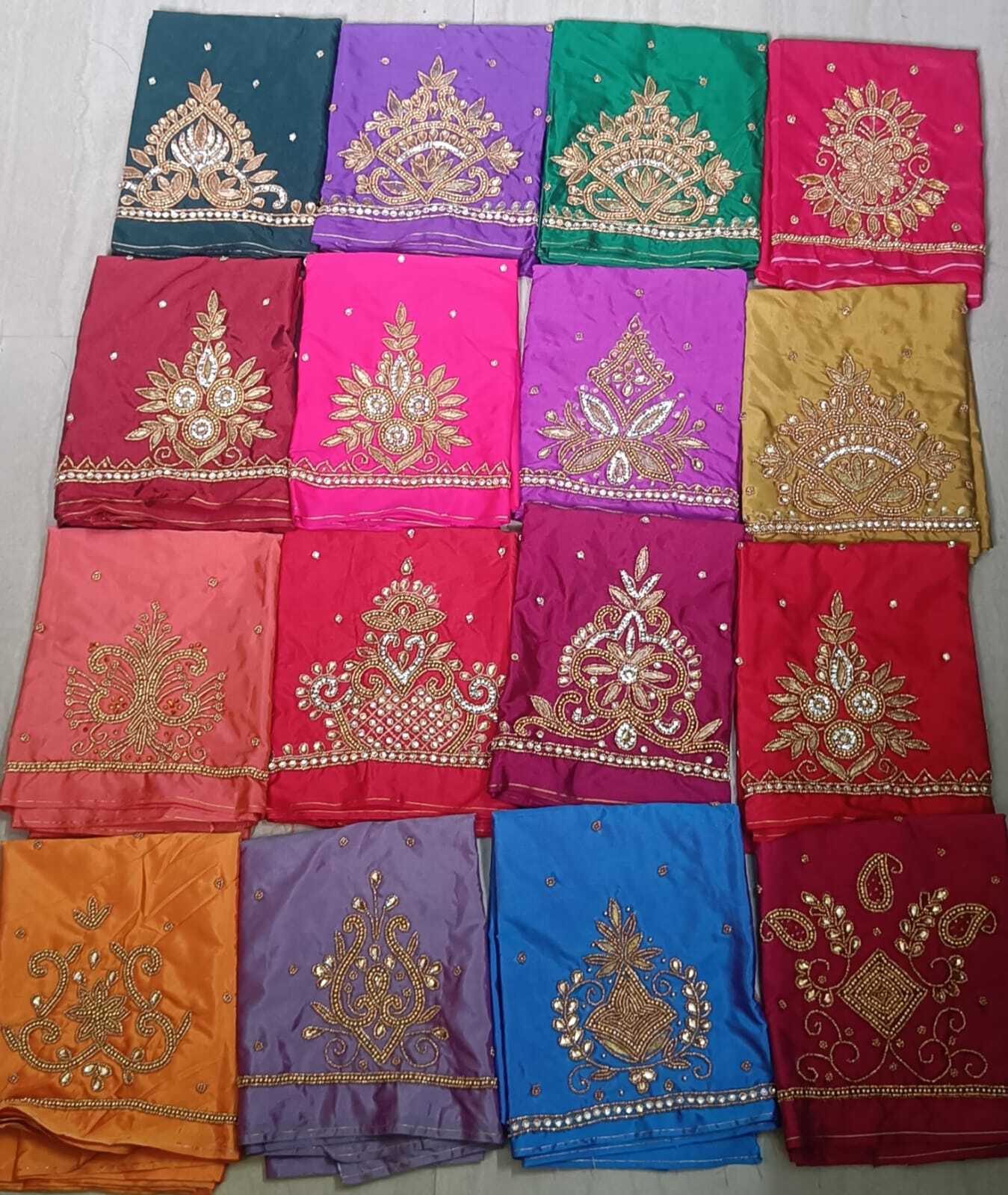 Hand Aari Work Blouse Piece - Cotton Blend, Intricate Handcrafted Aari Embroidery | Ideal For Bridal Wear And Ethnic Occasions