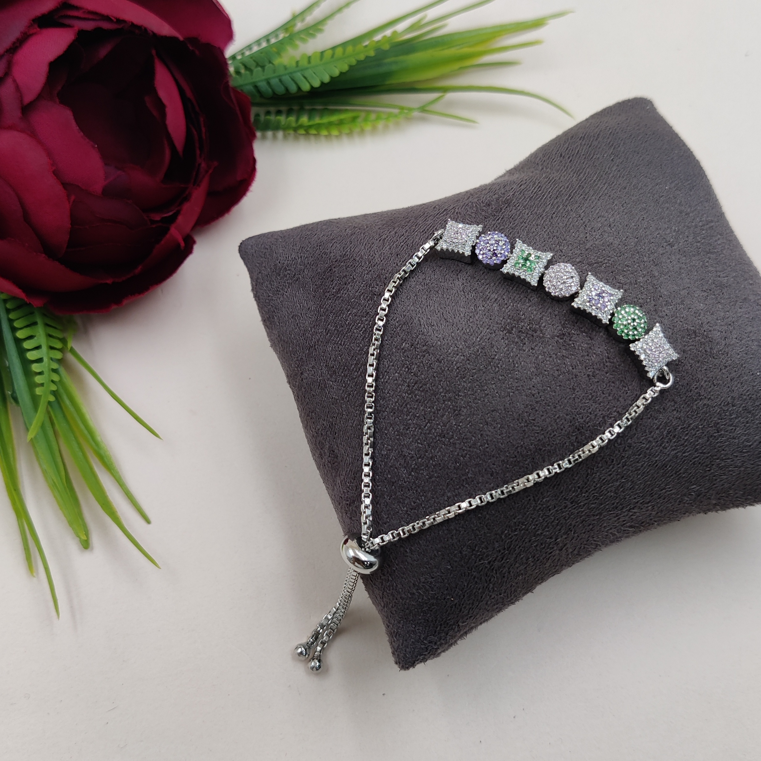Designer Shimmering Square Shape Bracelet - Zircon, Elegant White Polish, Perfect For Weddings, Engagements, Anniversaries, And Everyday Wear