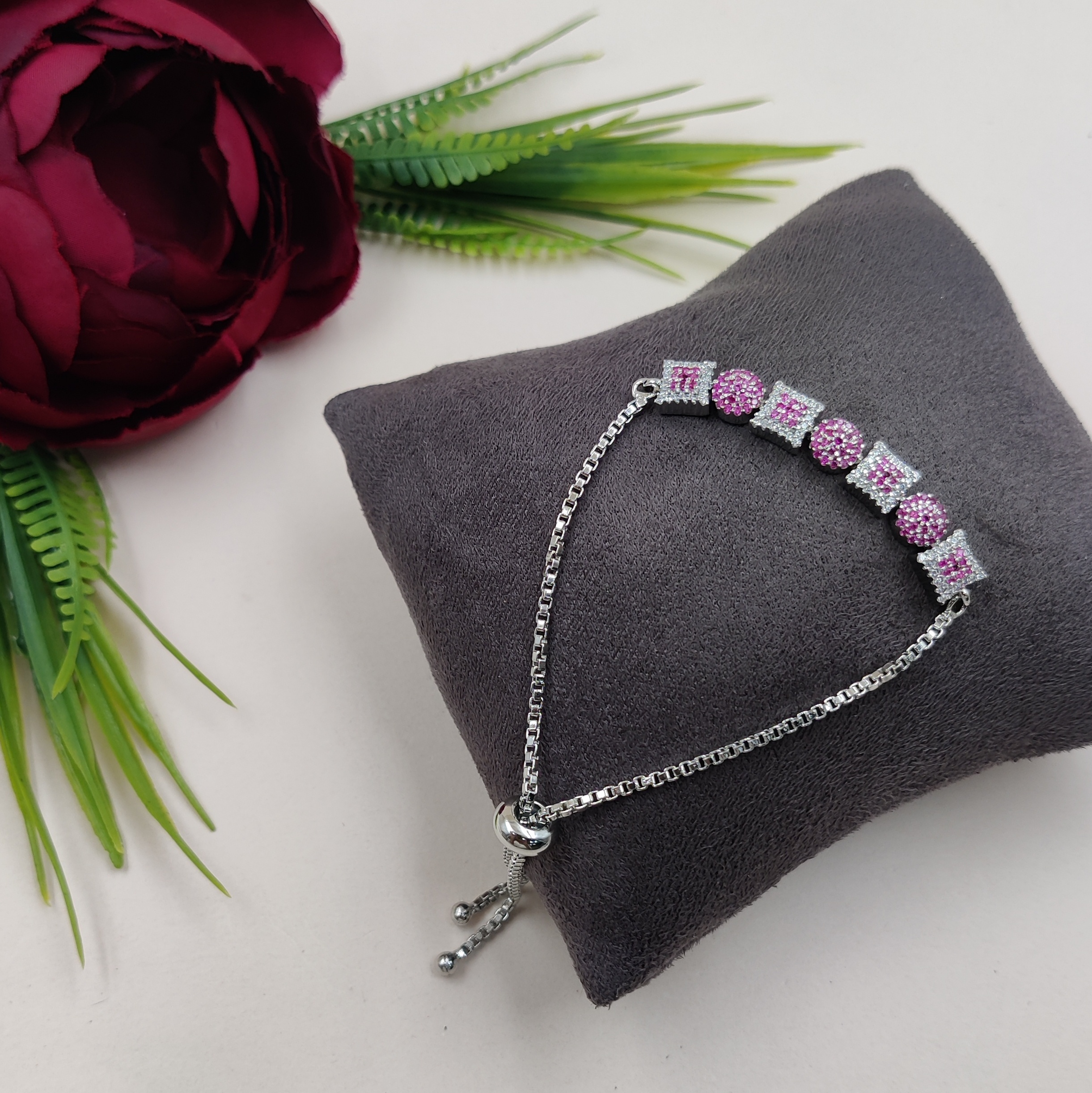 Designer Shimmering Square Shape Bracelet - Zircon, Elegant White Polish, Perfect For Weddings, Engagements, Anniversaries, And Everyday Wear