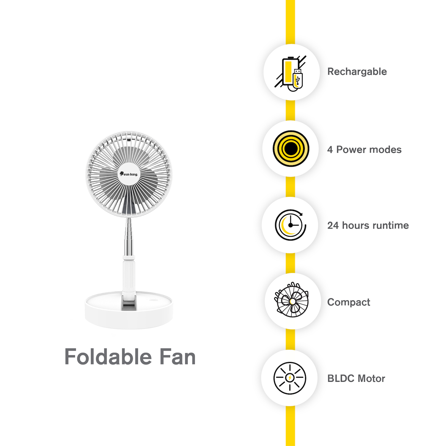 Sun Kind High Speed Foldable Table Fan - Plastic, 4 Fan Modes, Usb Charging, 24-hour Battery Life | Portable Emergency Airflow Solution
